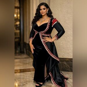 Elegant Black and Red two piece Yemeni inspired dress